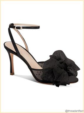 Coutgo Womens Bow Tie Slingback Heeled Sandals Peep Toe Mesh Stiletto Heels
